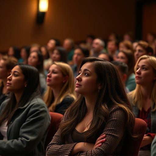 Groep studenten luistert aandachtig naar een docent in een theaterruimte, hun gezichten vol concentratie.